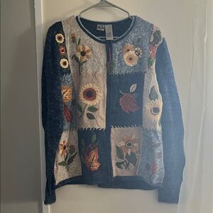 Vintage Women’s Autumn Floral Patchwork Sweater - Multicolor